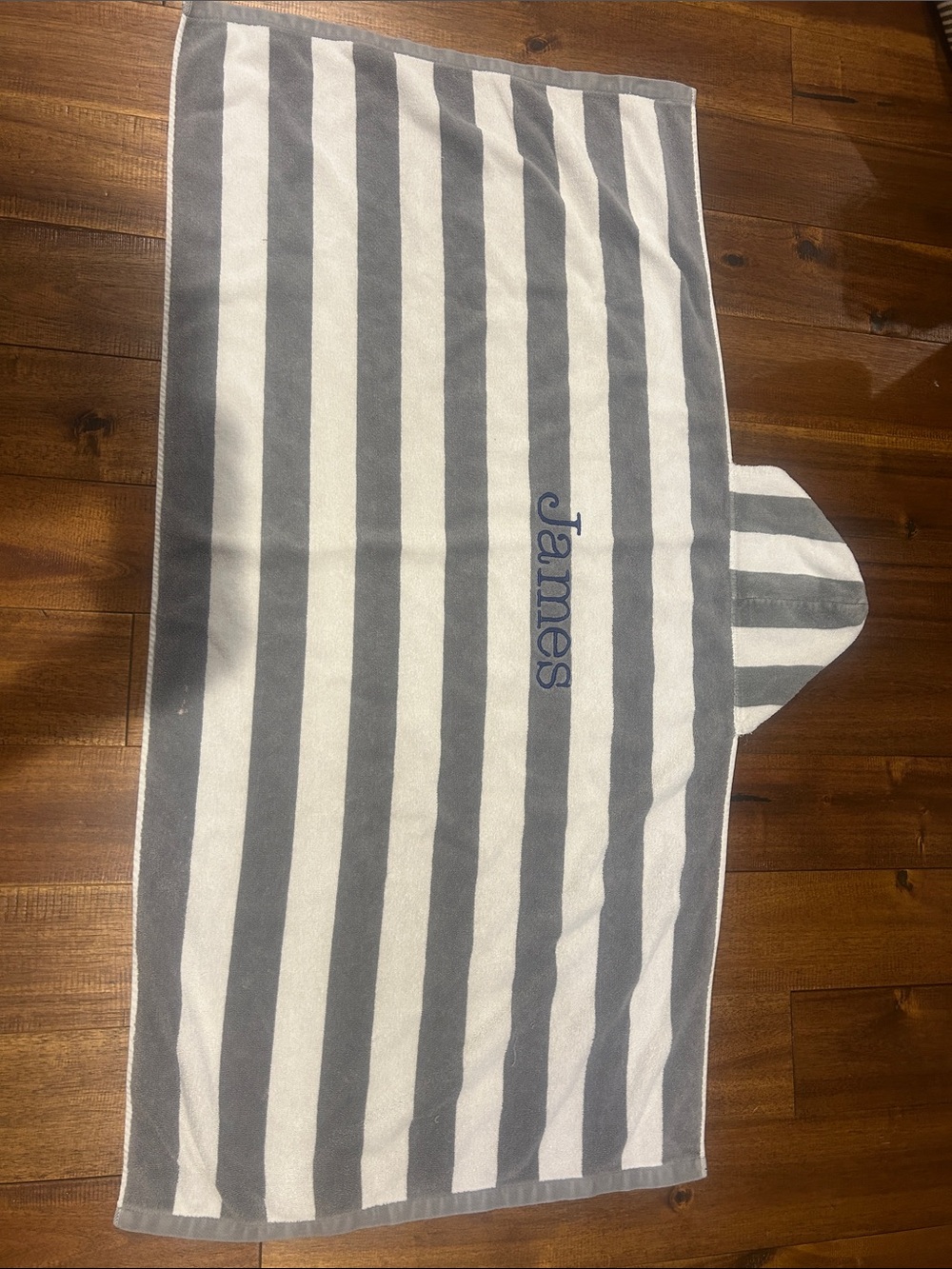 Personalized Hooded Strip Beach Towel - Gray & White